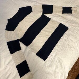 JCrew Navy and White Stripe Fisherman Cable Knit Sweater S